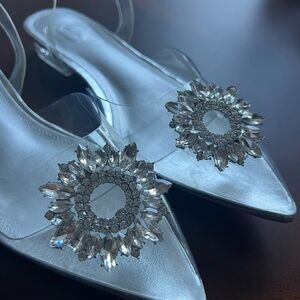 SHEIN Silver Flats with Crystal Accents